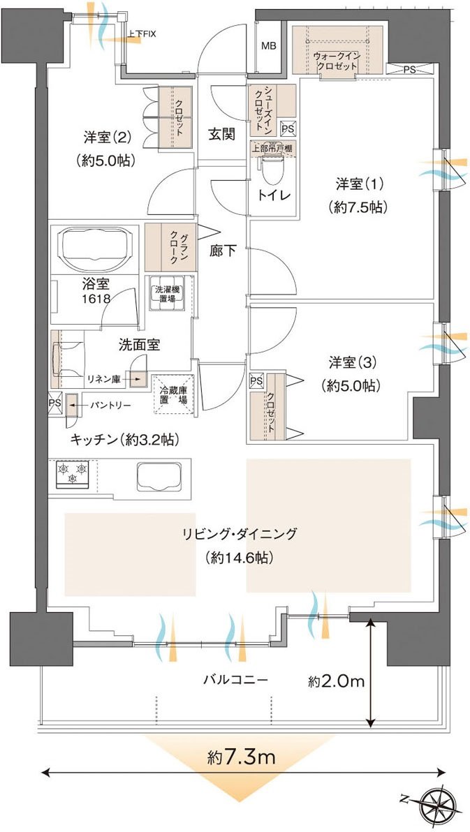レーベン木町通THE MAISON 間取り E type
