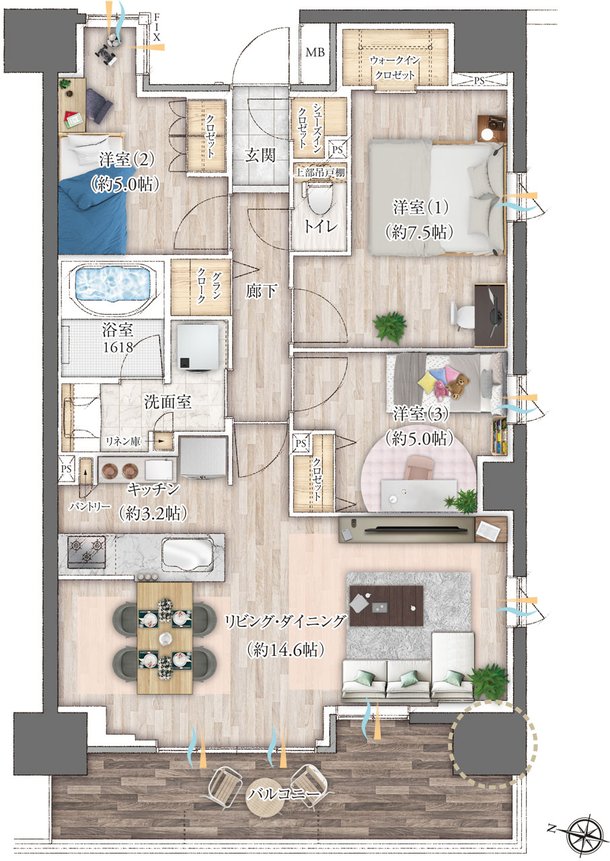 レーベン木町通THE MAISON 間取り E type