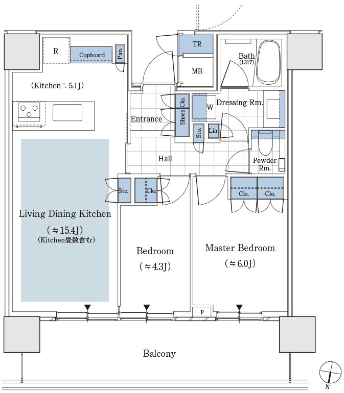パークタワー渋谷笹塚 間取り 58Cbタイプ