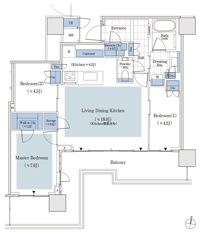 パークタワー渋谷笹塚 間取り 76Bタイプ