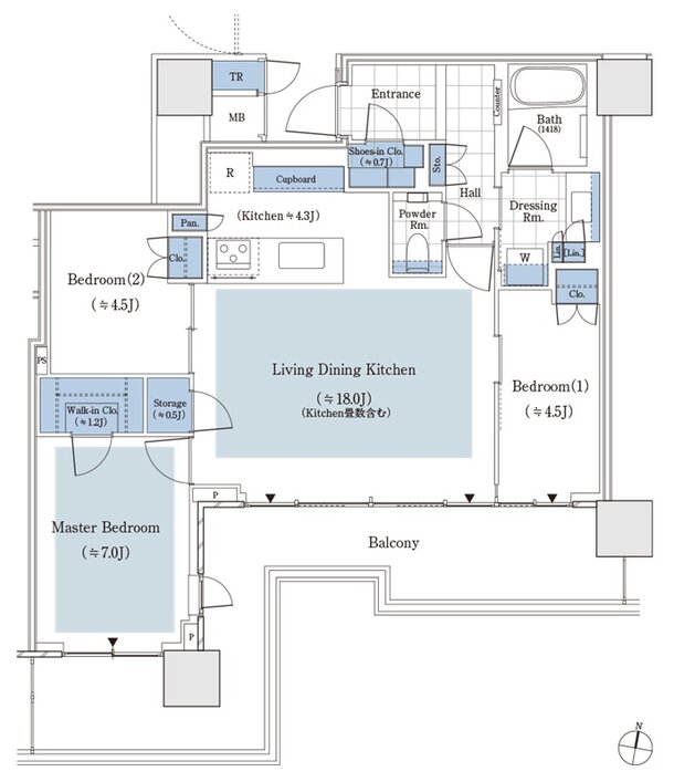 パークタワー渋谷笹塚 間取り 76Bタイプ