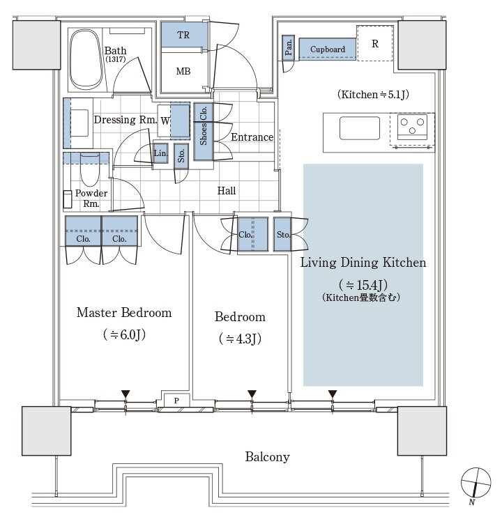パークタワー渋谷笹塚 間取り 58Bbタイプ