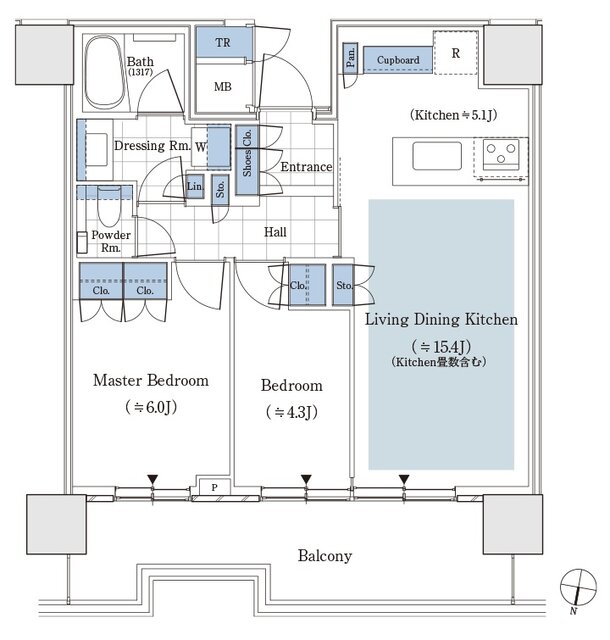 パークタワー渋谷笹塚 間取り 58Bbタイプ