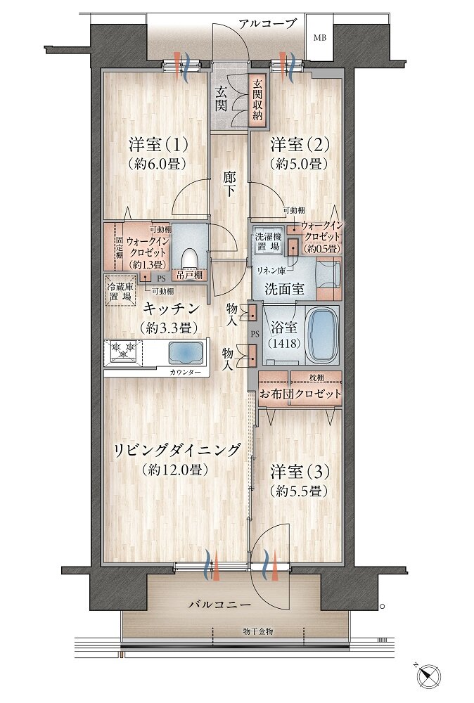 デュオヒルズ八戸ザ・マークス 間取り Bタイプ(ファイナルステージ)