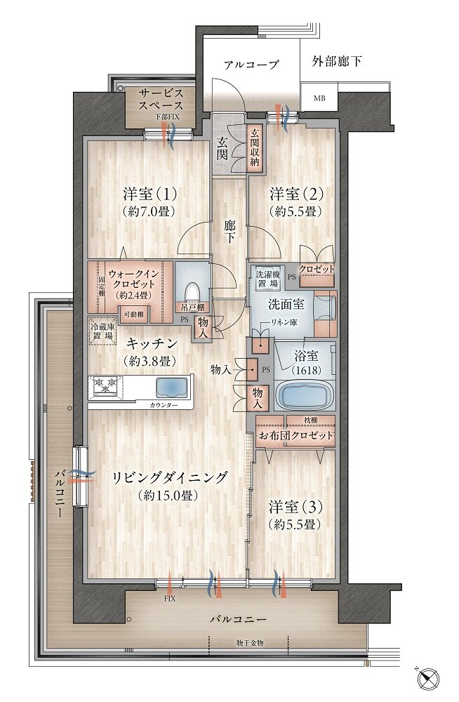 デュオヒルズ八戸ザ・マークス 間取り Aタイプ(先着順)