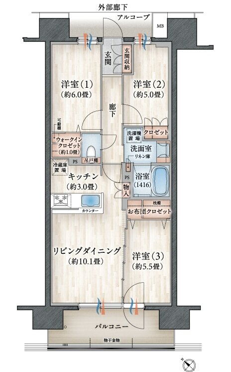 デュオヒルズ八戸ザ・マークス 間取り Cタイプ(先着順)