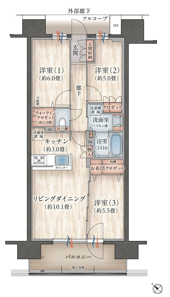 デュオヒルズ八戸ザ・マークス 間取り Cタイプ(先着順)