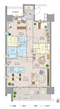 サーパス岡山南方グランオアシス 間取り A・A2タイプ（メニュープラン）