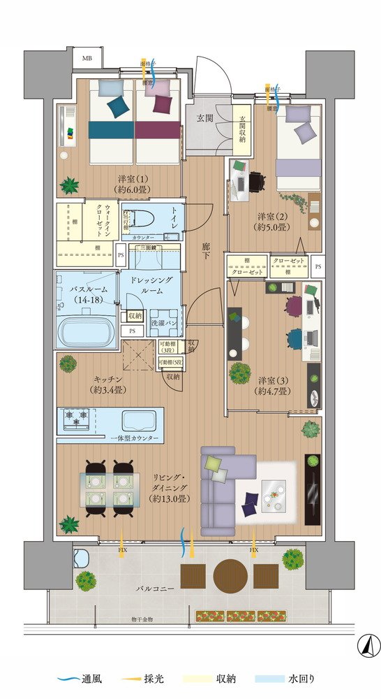 サーパス岡山南方グランオアシス 間取り C・C2タイプ