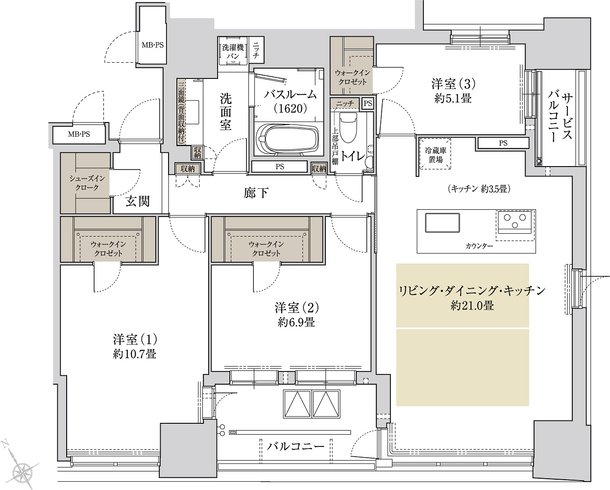 ワコーレ神戸元町ザ・ゲートタワー 間取り H type