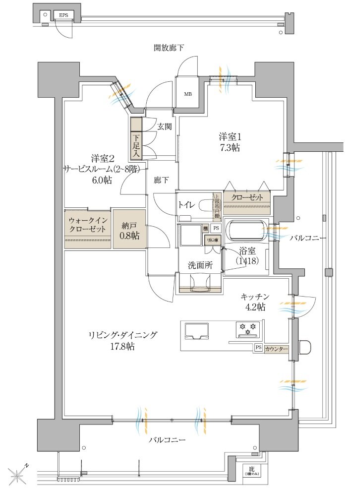 サンズガラリエ倉敷駅西 間取り E TYPE(メニュープラン)