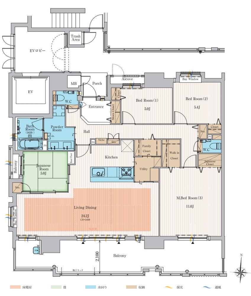 オークランド・コアズ八幡 タワーエクスタージュ 間取り Hタイプ