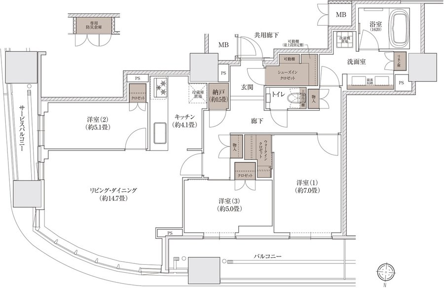 ブランズタワー大阪梅田 間取り P-E TYPE