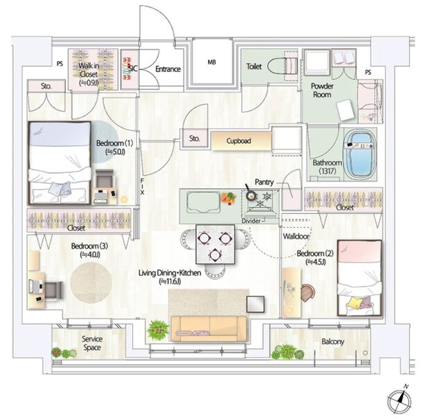 デュオヒルズ仙台一番町一丁目 間取り Fタイプ(先着順)