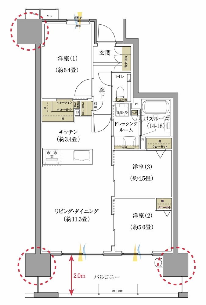 サーパス庚午中ザ・レジデンス 間取り Bタイプ