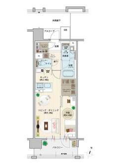 シエリア京橋 ウエスト&イースト 間取り B type【ウエスト】