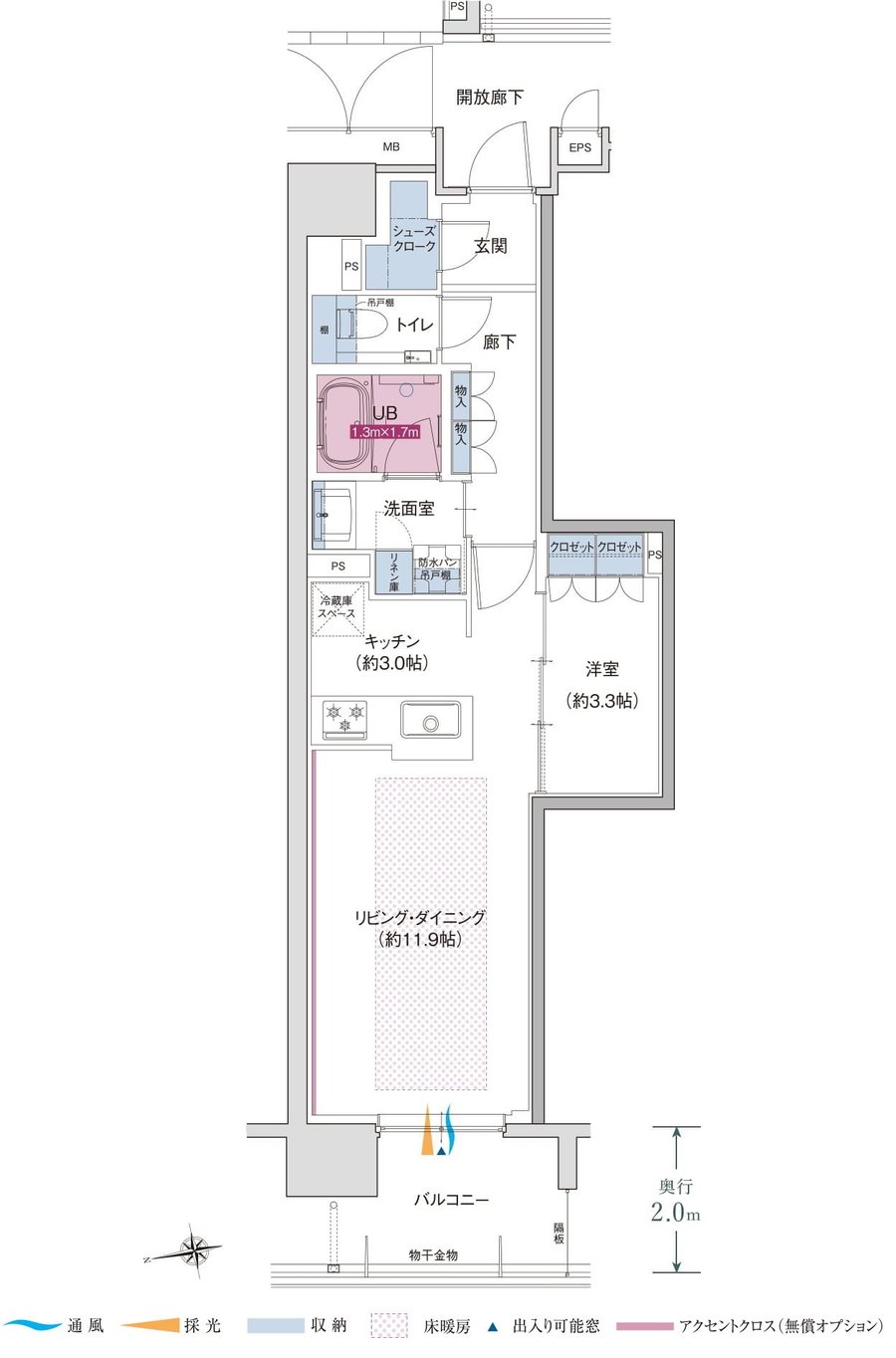 グラディス稲荷町リバークロス 間取り Bタイプ