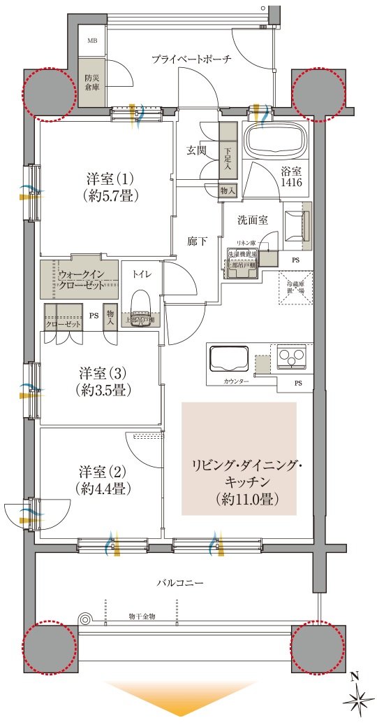 クレアホームズ フラン仙台 MID ARENA 間取り Fタイプ