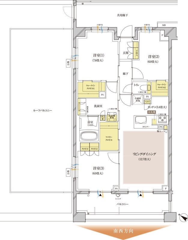 ブランズ中央林間 間取り W-Dr type（302号室）