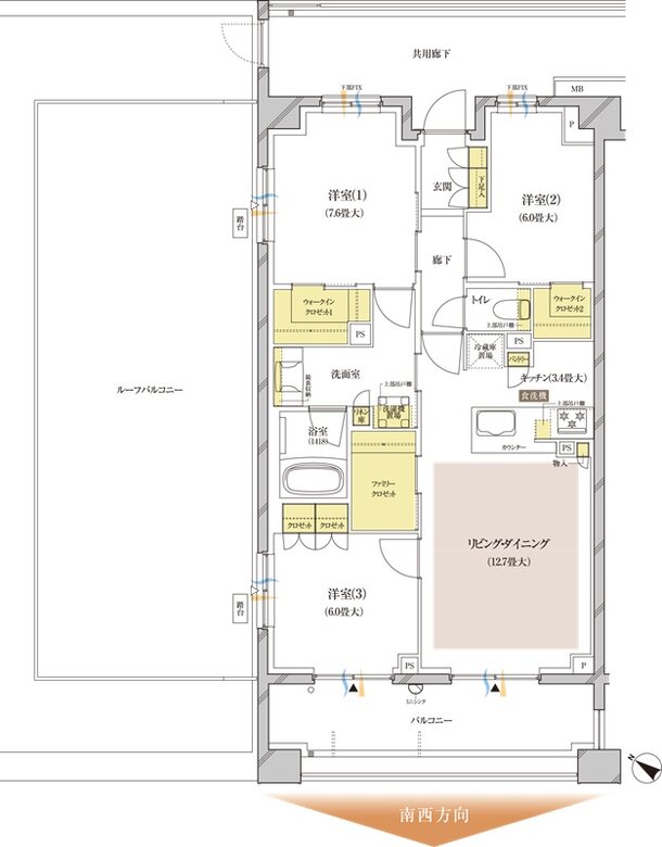 ブランズ中央林間 間取り W-Dr type（302号室）