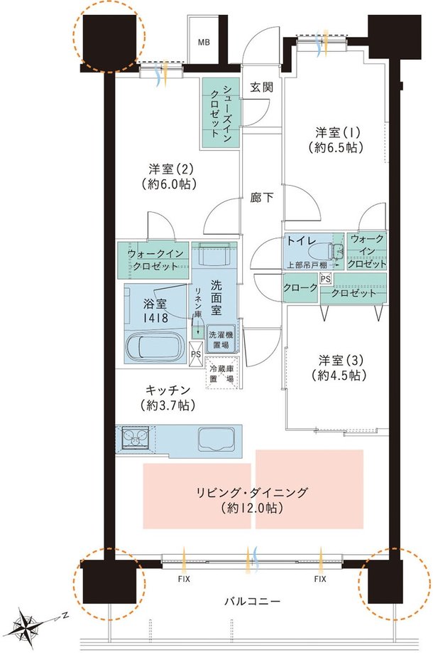 レーベン・グランデ美田園ONE FLAG 間取り G type