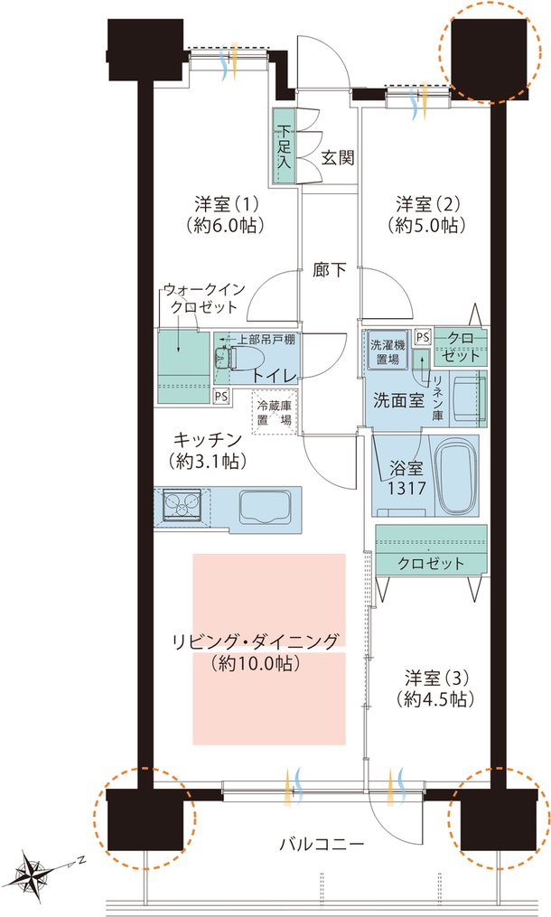 レーベン・グランデ美田園ONE FLAG 間取り D type