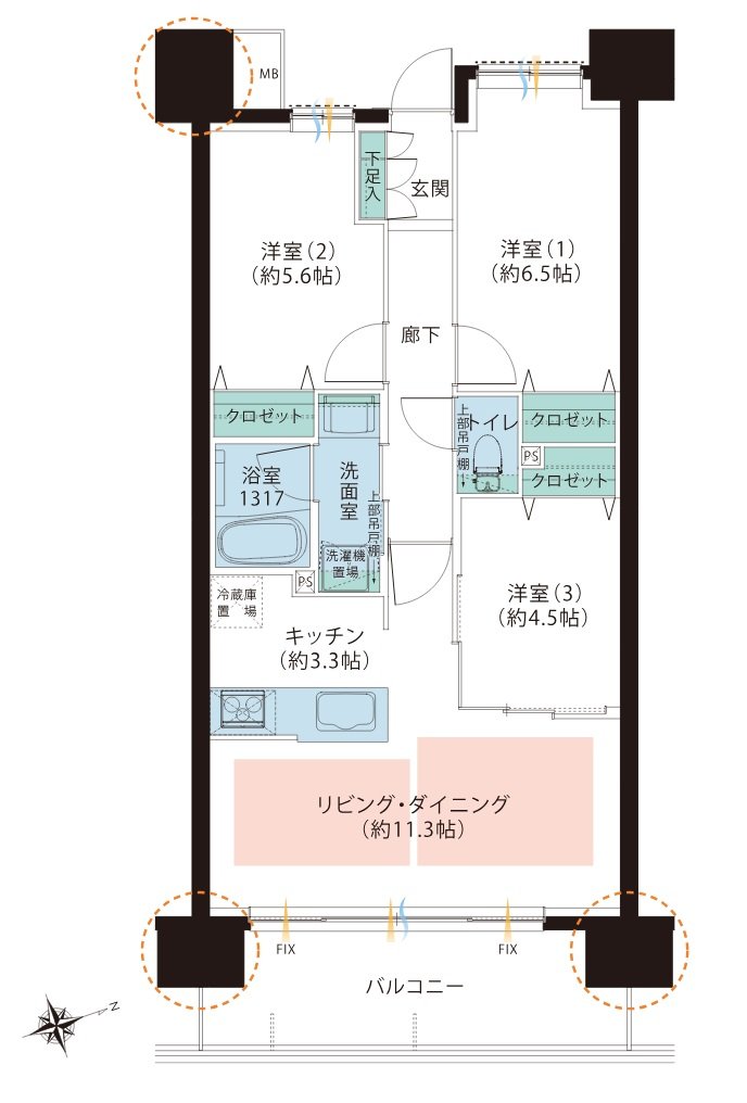 レーベン・グランデ美田園ONE FLAG 間取り E type