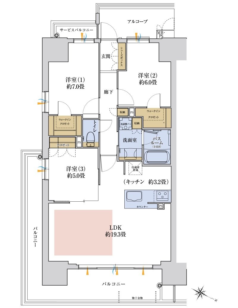 ワコーレ神戸P.I.TOWER RESIDENCE 間取り E type