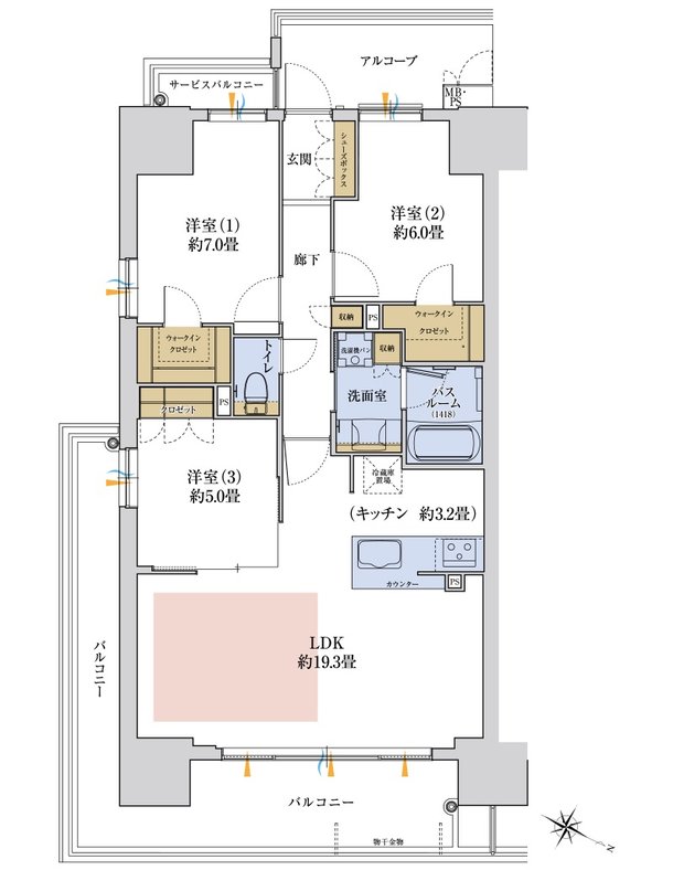 ワコーレ神戸P.I.TOWER RESIDENCE 間取り E type