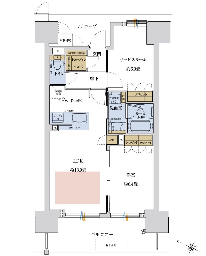 ワコーレ神戸P.I.TOWER RESIDENCE 間取り B type