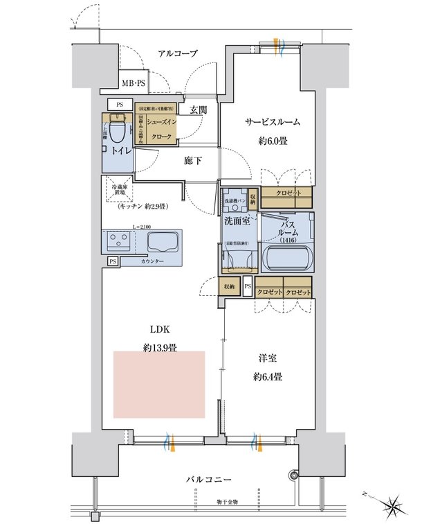 ワコーレ神戸P.I.TOWER RESIDENCE 間取り B type