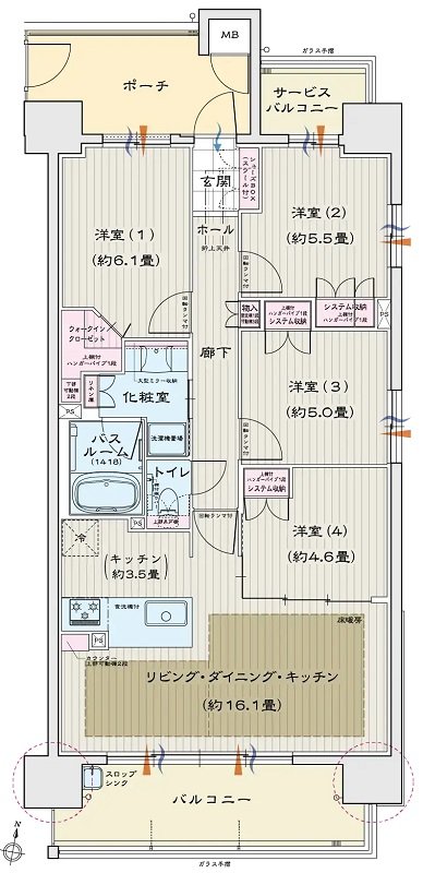 モアグレース住吉パークフロント 間取り D TYPE