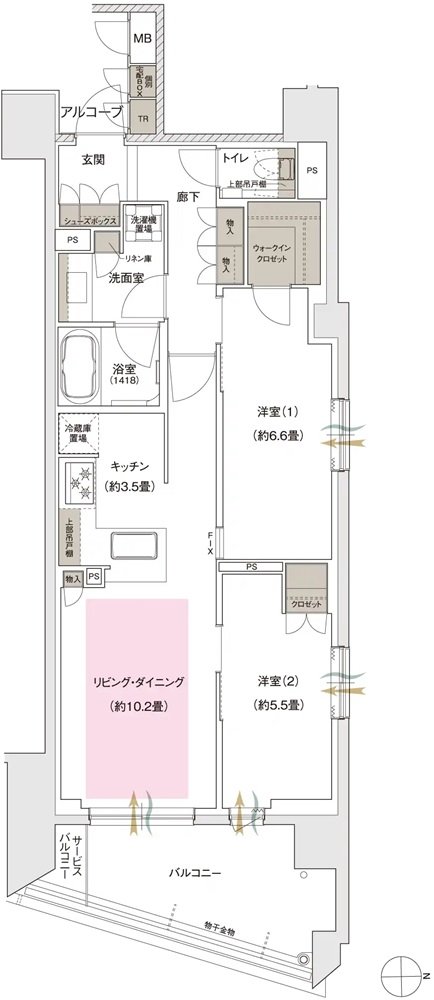 ブランズ京都河原町通 間取り N type(3階〜9階)