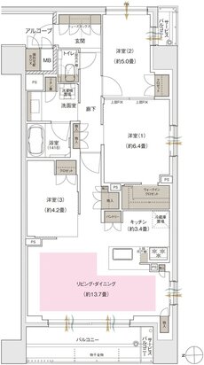 ブランズ京都河原町通 間取り C type（3階〜9階）