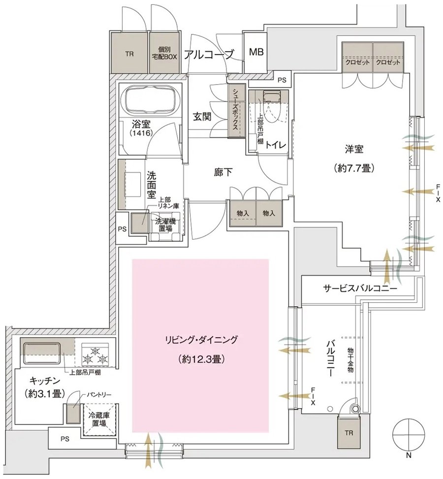 ブランズ京都河原町通 間取り O type (3階〜10階)