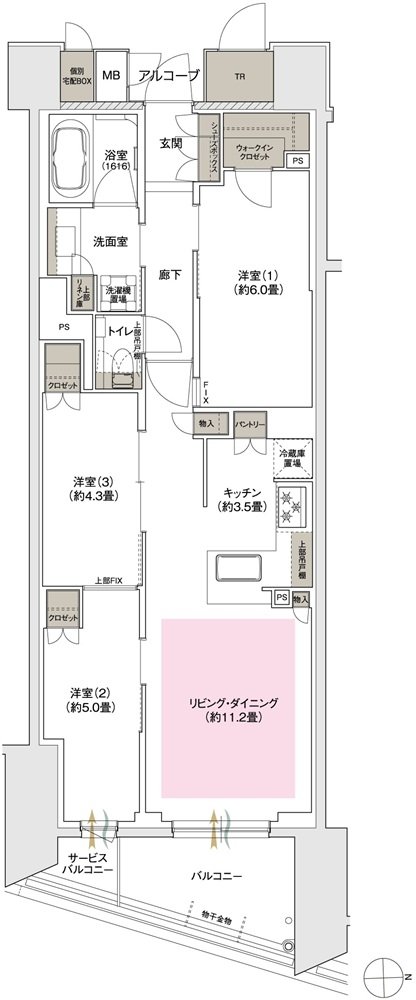 ブランズ京都河原町通 間取り Ktype(3階〜10階)