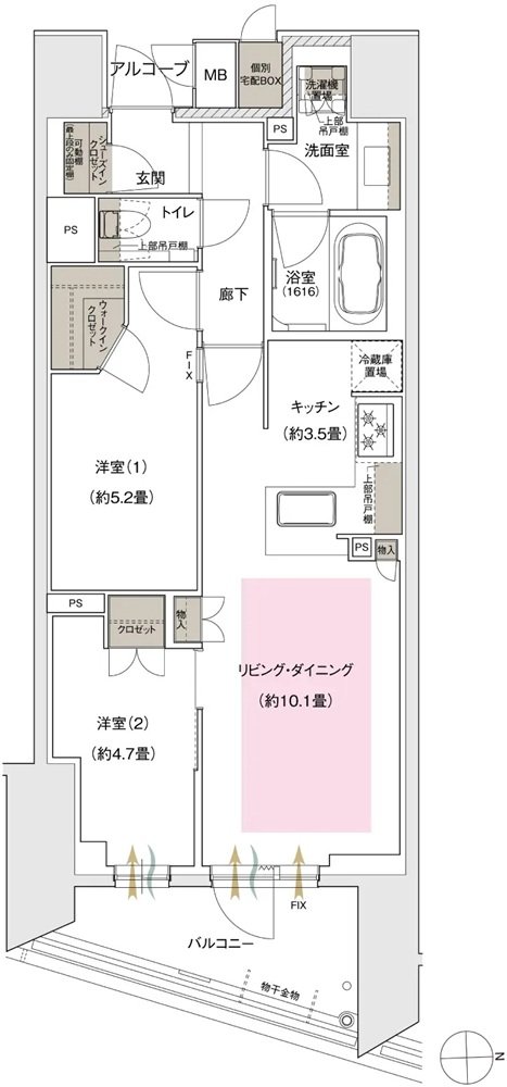 ブランズ京都河原町通 間取り Mtype（3階〜9階）