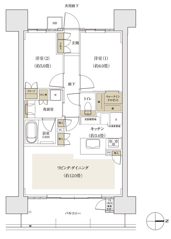 パークホームズ段原 間取り Aタイプ