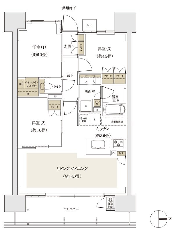 パークホームズ段原 間取り Bタイプ