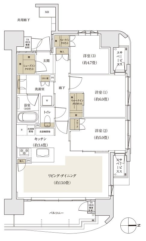 パークホームズ段原 間取り Cタイプ