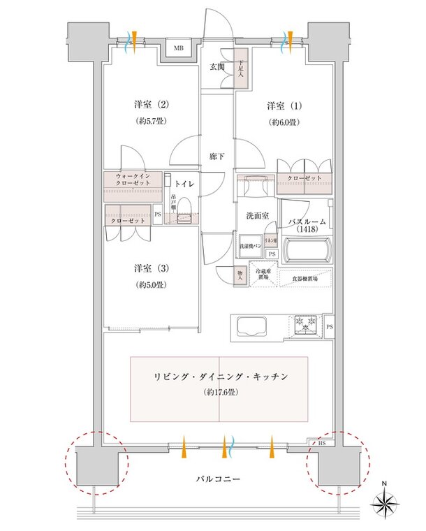 オープンレジデンシア名古屋グランデ 間取り Bタイプ