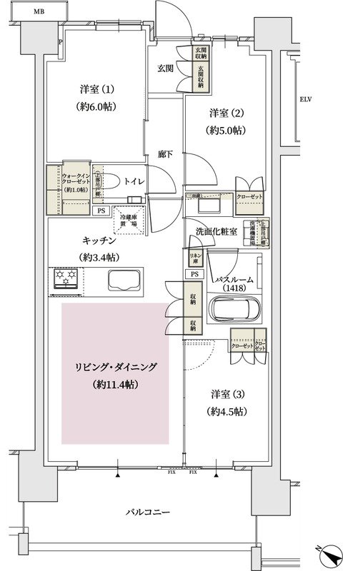 アトラス北赤羽 間取り Bタイプ