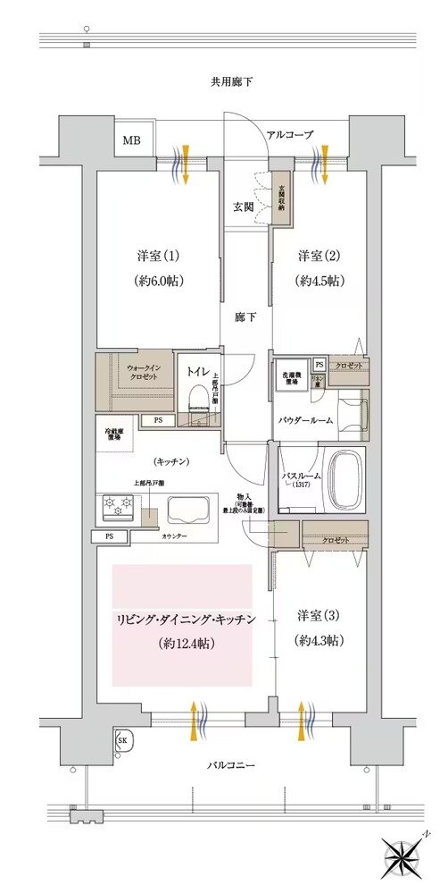 プレサンス ロジェ 博多STATION NORTH 間取り Fタイプ