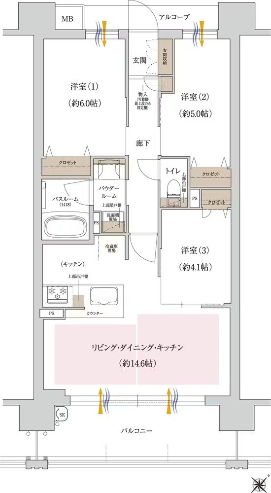 プレサンス ロジェ 博多STATION NORTH 間取り E1タイプ