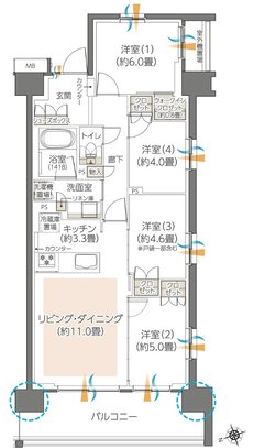 ハイムスイート川崎小島新田 間取り A1 type（4～7階）