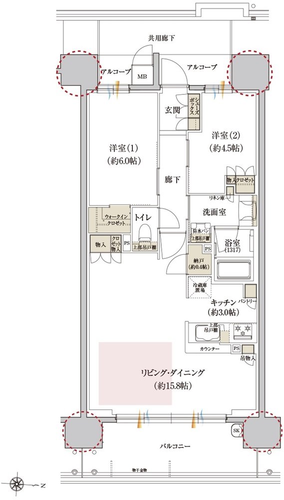 カサーレ上新庄ブライトマークス 間取り B type（メニュー1）