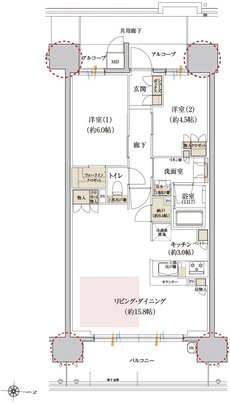 カサーレ上新庄ブライトマークス 間取り B type（メニュー1）