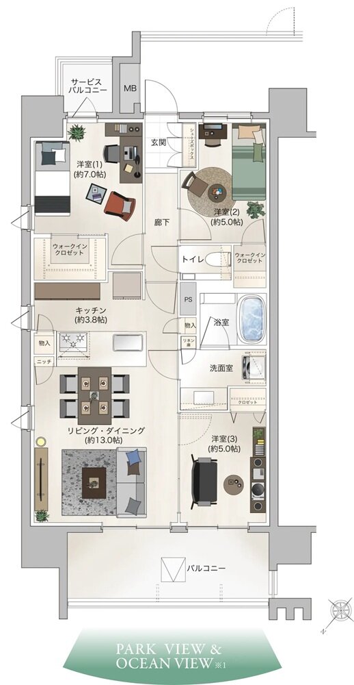 ザ・レーベン那覇新都心公園プレミスト 間取り D type