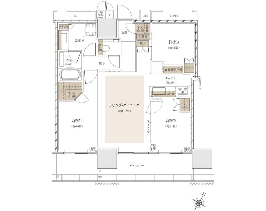 ザ・パークハウス 武蔵小杉タワーズ 間取り S-70C TYPE