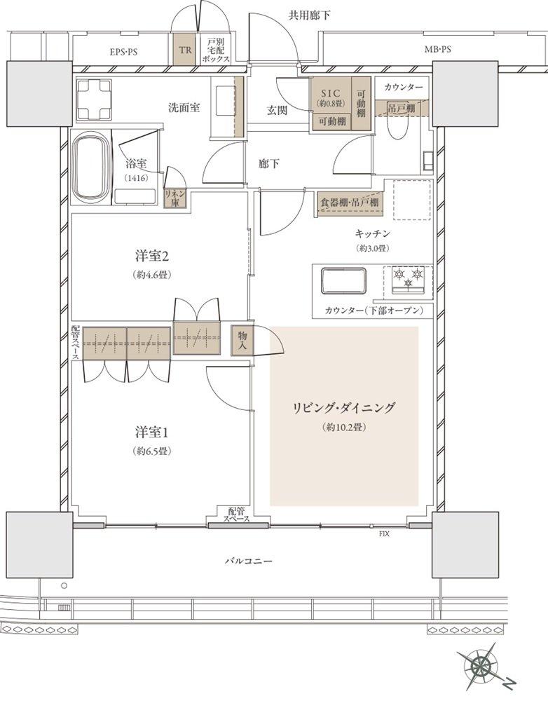 ザ・パークハウス 武蔵小杉タワーズ 間取り S-58A TYPE